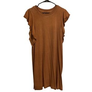 Wonderly Women’s Tank Dress Ruffle Sleeve Brown Washed